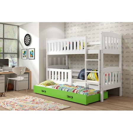 Gyerek emeletes ágy KUBUS kihúzható ággyal 80x190 cm - fehér Zöld BMS