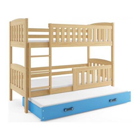 Gyerek emeletes ágy KUBUS kihúzható ággyal 90x200 cm - fenyő Kék BMS