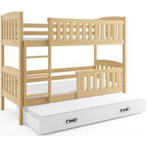 Gyerek emeletes ágy KUBUS kihúzható ággyal 90x200 cm - fenyő Fehér BMS