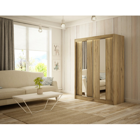 Luke Gardróbszekrény - 200 cm Kézműves tölgy Tükör Furniture