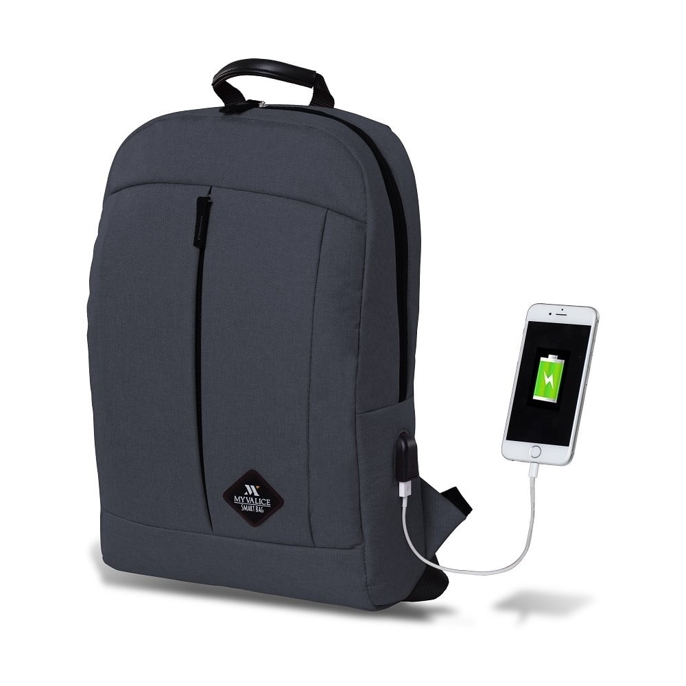 GALAXY Smart Bag antracitszürke hátizsák USB csatlakozóval - My Valice